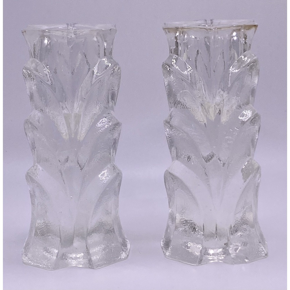 MCM Orrefors Capella Lag Ljusstake Crystal Set of 2 Candle Holders Leaf Hellsten